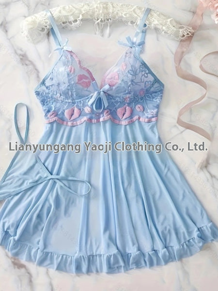 Lingerie Embroidered Mesh Stitching Mesh Pajamas