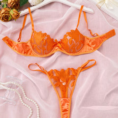 Lace Embroidery Mesh See-through Sexy Lingerie Set