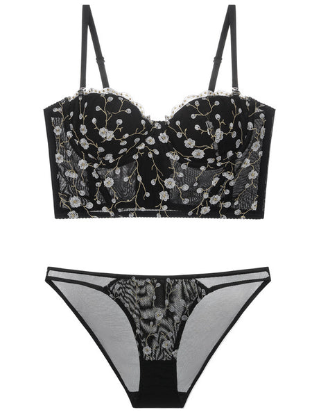 Vintage Embroidered Lingerie Thin Push Up Bra
