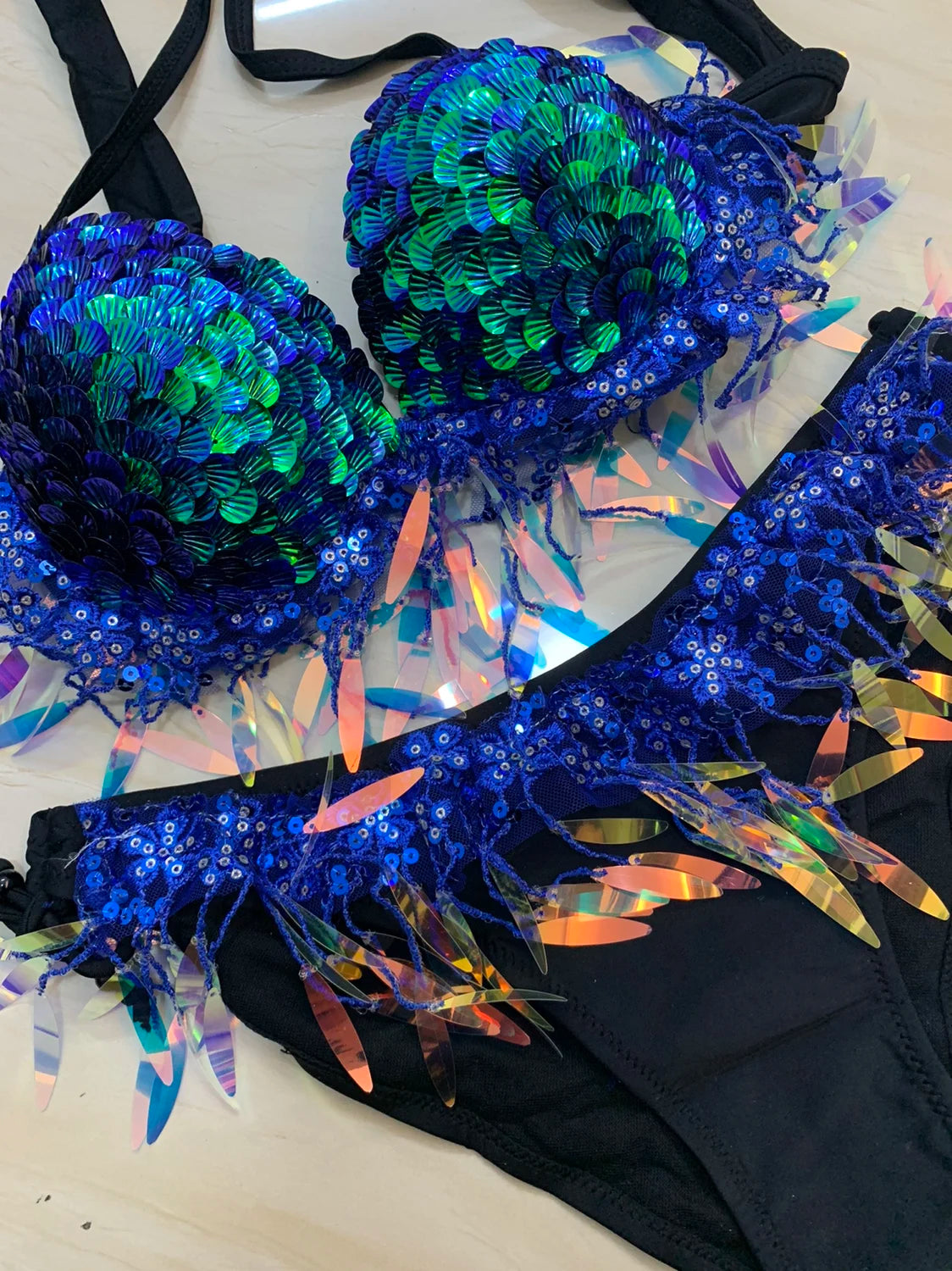 2025 Original Mermaid Corset Beach Bikini Ocean Museum Performance Pearl Sequin Bra Mermaid Clothing