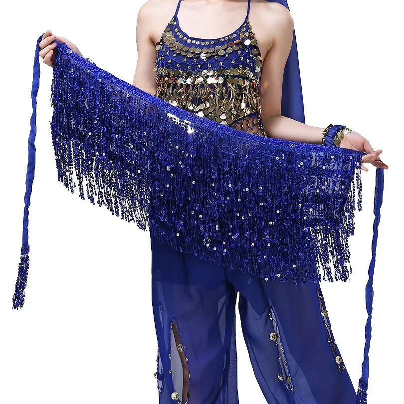 Belly Dance Costume Sequins Tassel Hip Towel Beads Waist Chain Sequins Tassel Dance Dress Prom Performance Waist Towel
