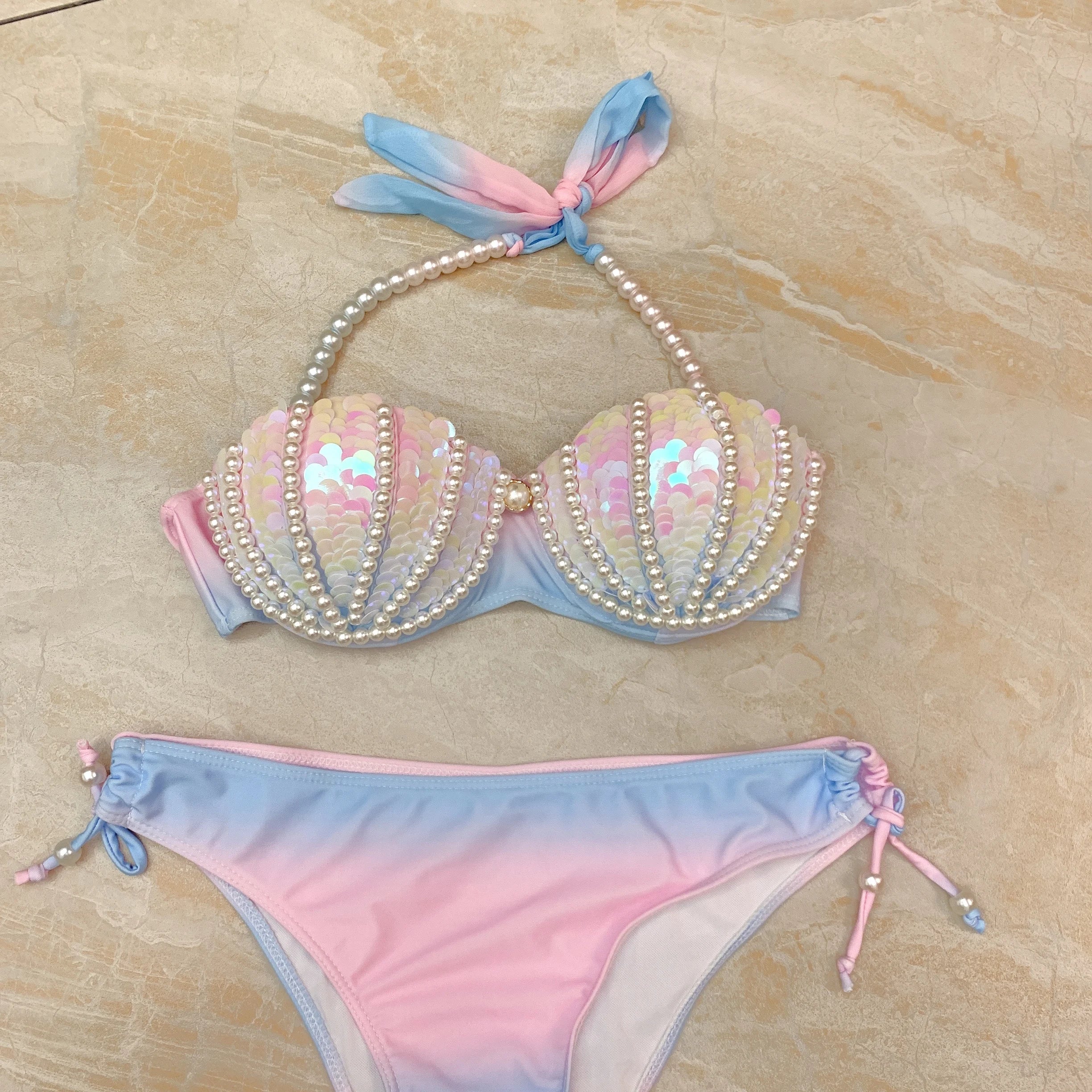 RM Mermaid Sequin Corset Bikini Swimsuit Free Diving Performance Oceanarium Electro Festival Bra Bar Cos Costumes