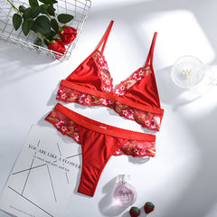 Ladies' Mesh Lace Embroidery Red Sexy Lingerie