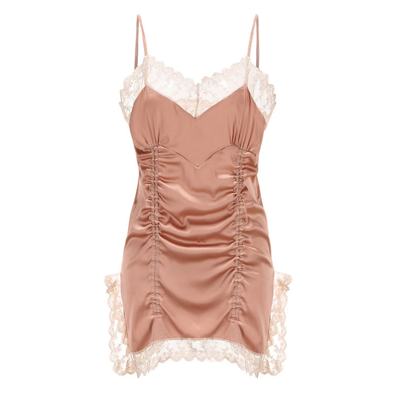 Women's Spring And Autumn Ice Silk Lace Suspender Nightdress