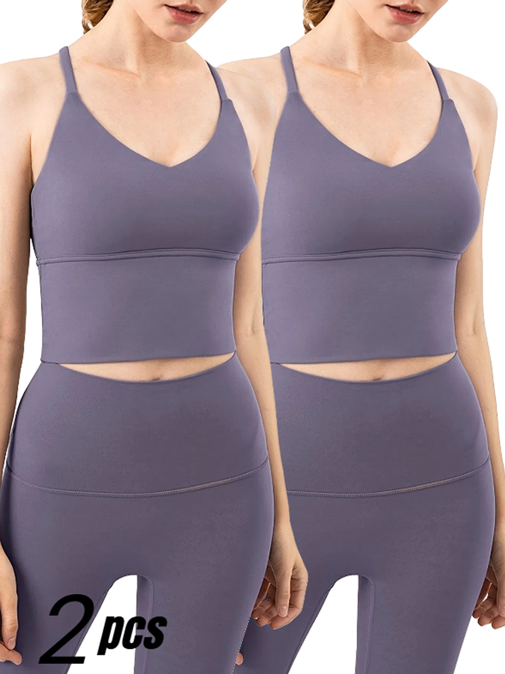 2-Pack Women's Yoga Sports Bra Medium-High Support  Seamless Naked Feel