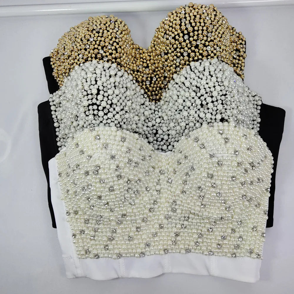 A879 Luxury Bras Girls Pearls Beads Diamond Clothes Sweet Memory Sexy Underwear Women's Shapewear Crop Top Corset Tube Tops