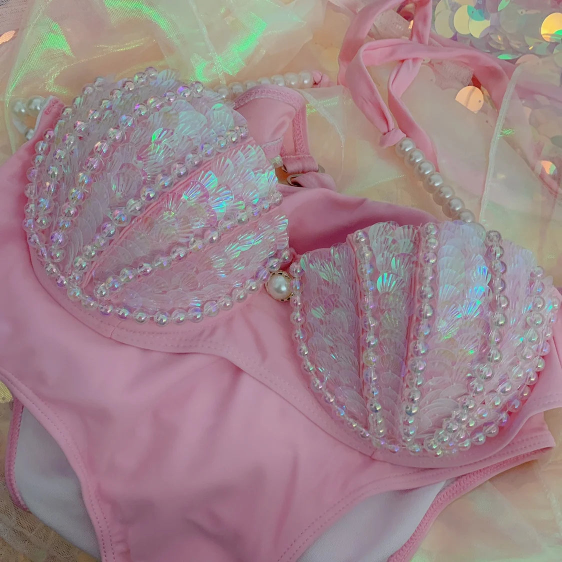 RM Mermaid Sequin Corset Bikini Swimsuit Free Diving Performance Oceanarium Electro Festival Bra Bar Cos Costumes