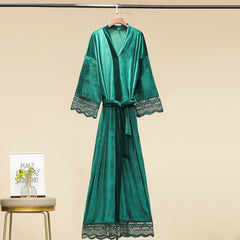 Long-sleeve Fleece Suspender Nightdress Gold Velvet Pajamas