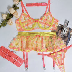 Ruffled Love Embroidered Mesh See-through Sexy Lingerie