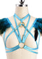 Colorful Goth Punk Harness Feather Lingerie Prom Show Bra