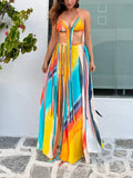 Colorful Ribbon Bra & Slit Skirt Set