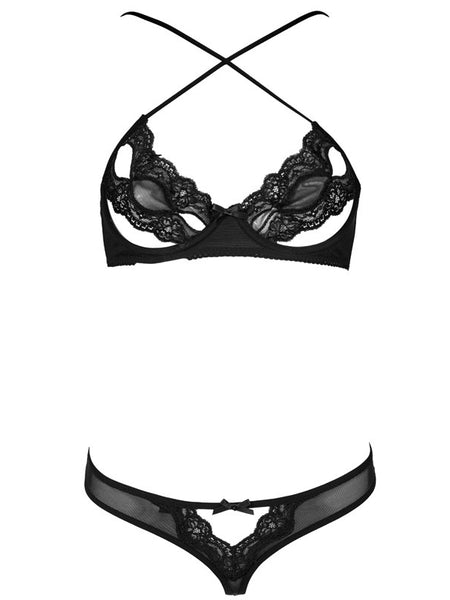 Sexy Lace Hollow Out Thin Underwear Back Mesh Perspective Bra Set