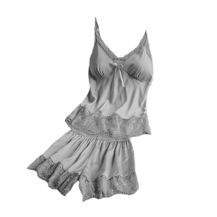New Elastic Satin Lace Suit Nightdress With Suspenders Korean Style Suspenders