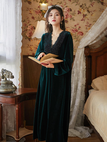 Court Style Long Dress Warm Gold Velvet Pajamas