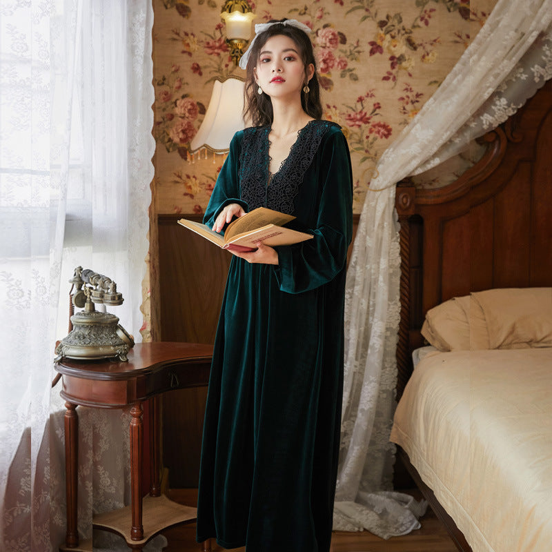 Court Style Long Dress Warm Gold Velvet Pajamas