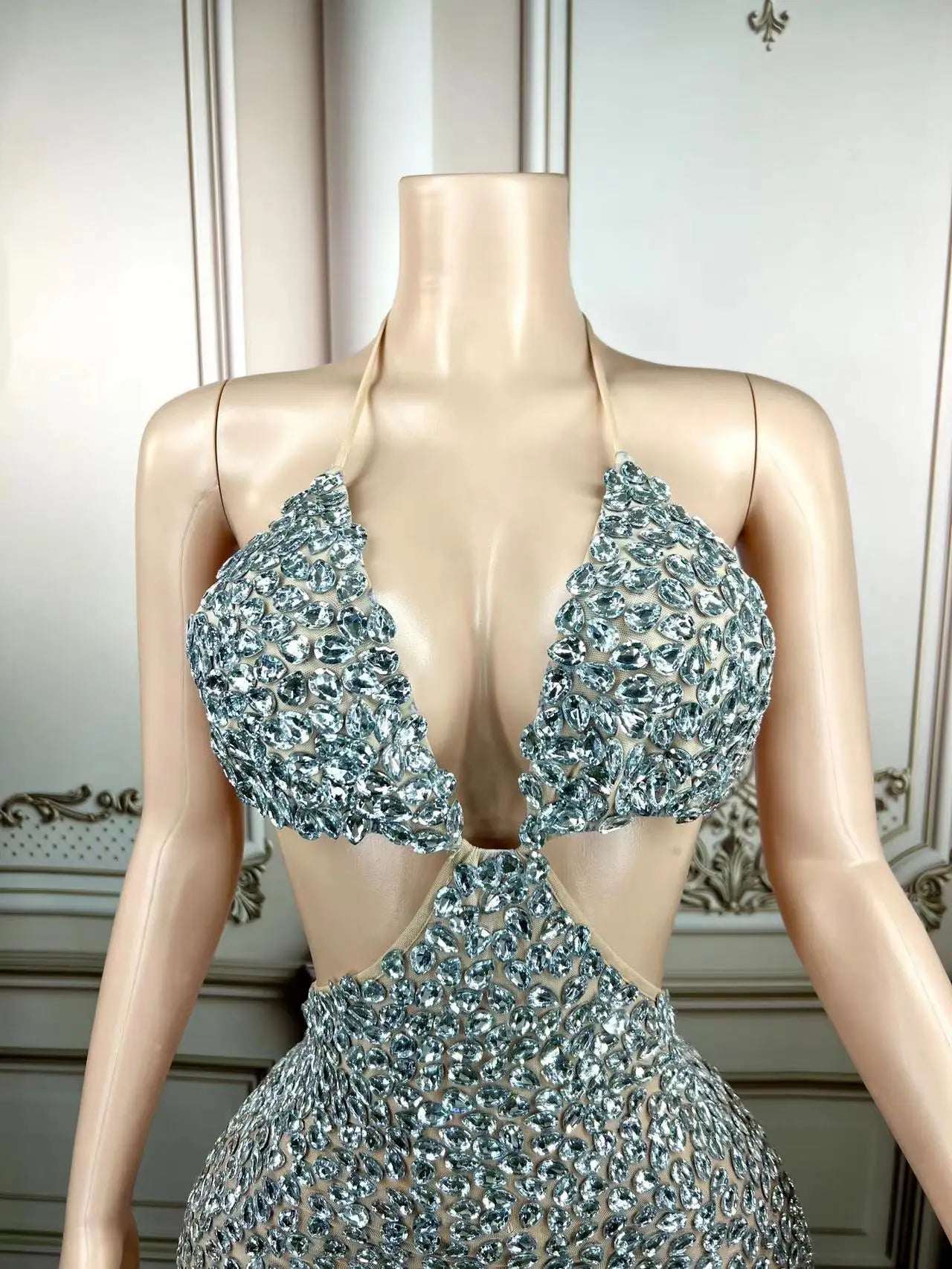 Full Silver Big Rhinestones Bright Bra MINI Dress Birthday Celebrate Sexy Performance Outfit Female Singer Stage Wear Plus Size