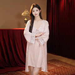 Sexy Nightdress Lace Bow Robe Hanging Two-piece Set