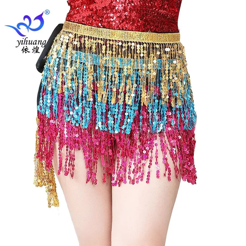 Belly Dance Costume Sequins Tassel Hip Towel Beads Waist Chain Sequins Tassel Dance Dress Prom Performance Waist Towel