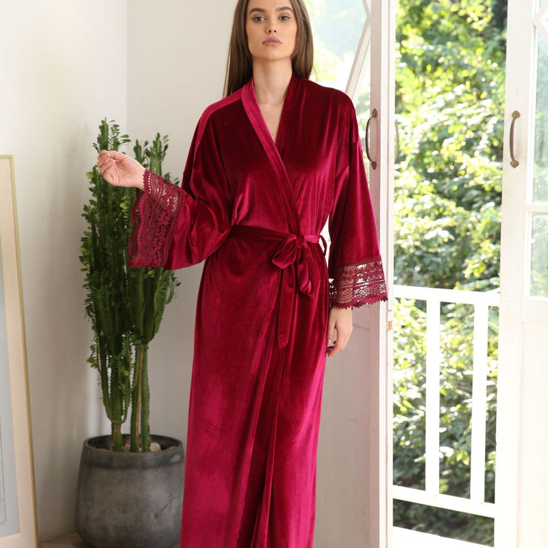 Long-sleeve Fleece Suspender Nightdress Gold Velvet Pajamas