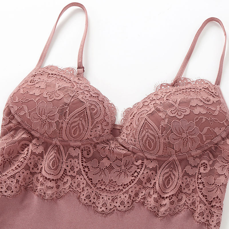 Wireless Bra Fashion Suspenders Silk Home Nightdress