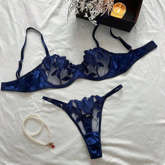 Lace Embroidery Mesh See-through Sexy Lingerie Set