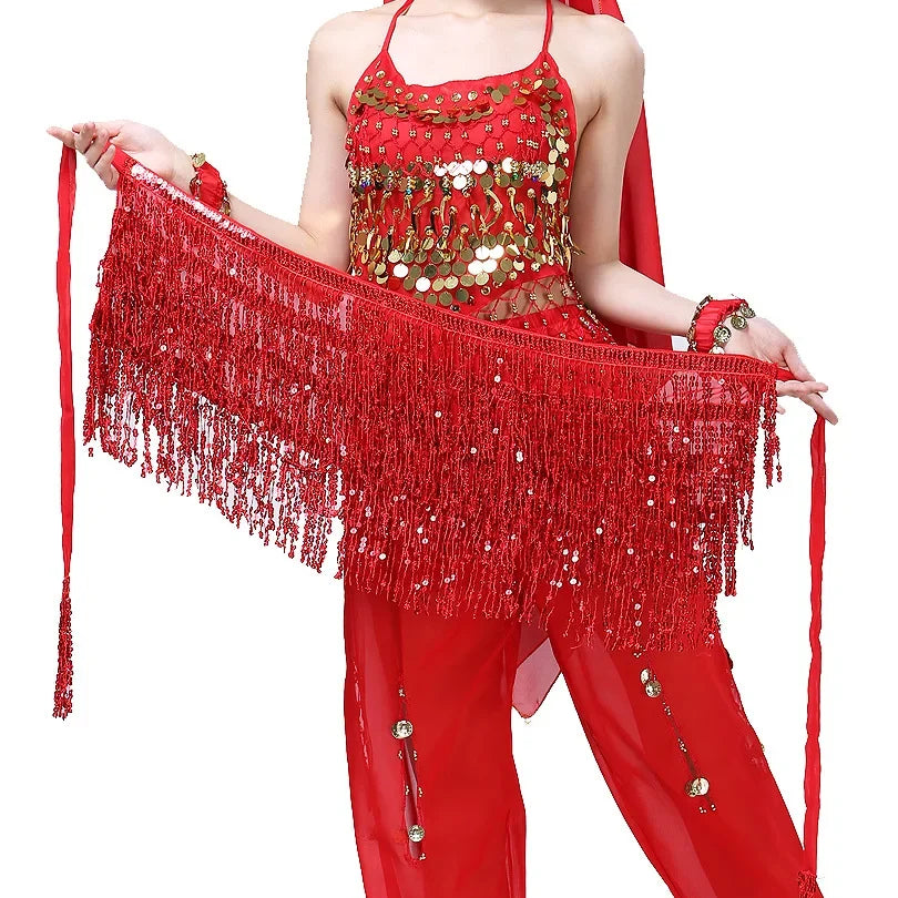 Belly Dance Costume Sequins Tassel Hip Towel Beads Waist Chain Sequins Tassel Dance Dress Prom Performance Waist Towel