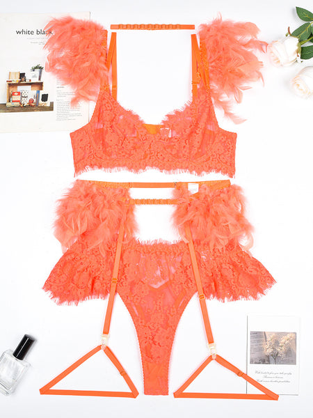 Feather Sexy Lingerie Lace Women Underwear Bra Panty