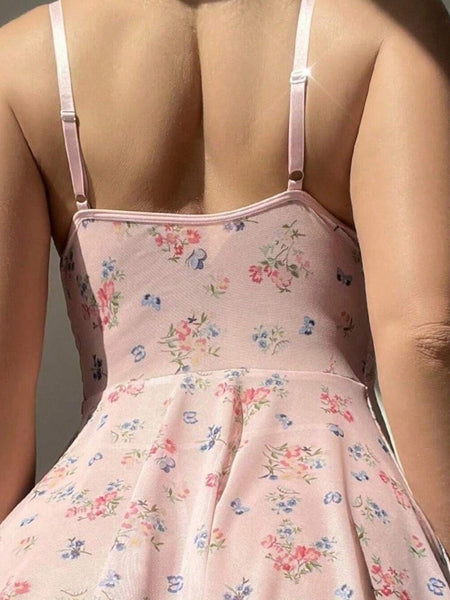 Sexy Floral Sheer Mesh Pure Lace Strap Sexy Lingerie Suit