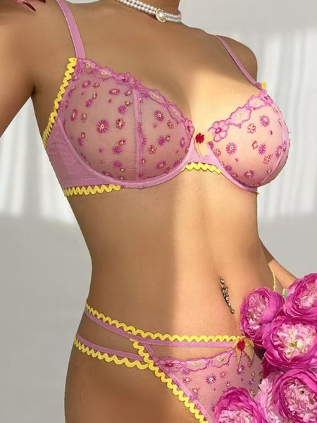 Lingerie Ultra-thin Embroidery Transparent Set
