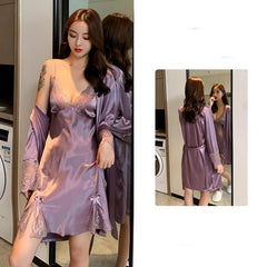 Ice Silk Thin Lace Suspender Nightdress Nightgown Two-piece Suit
