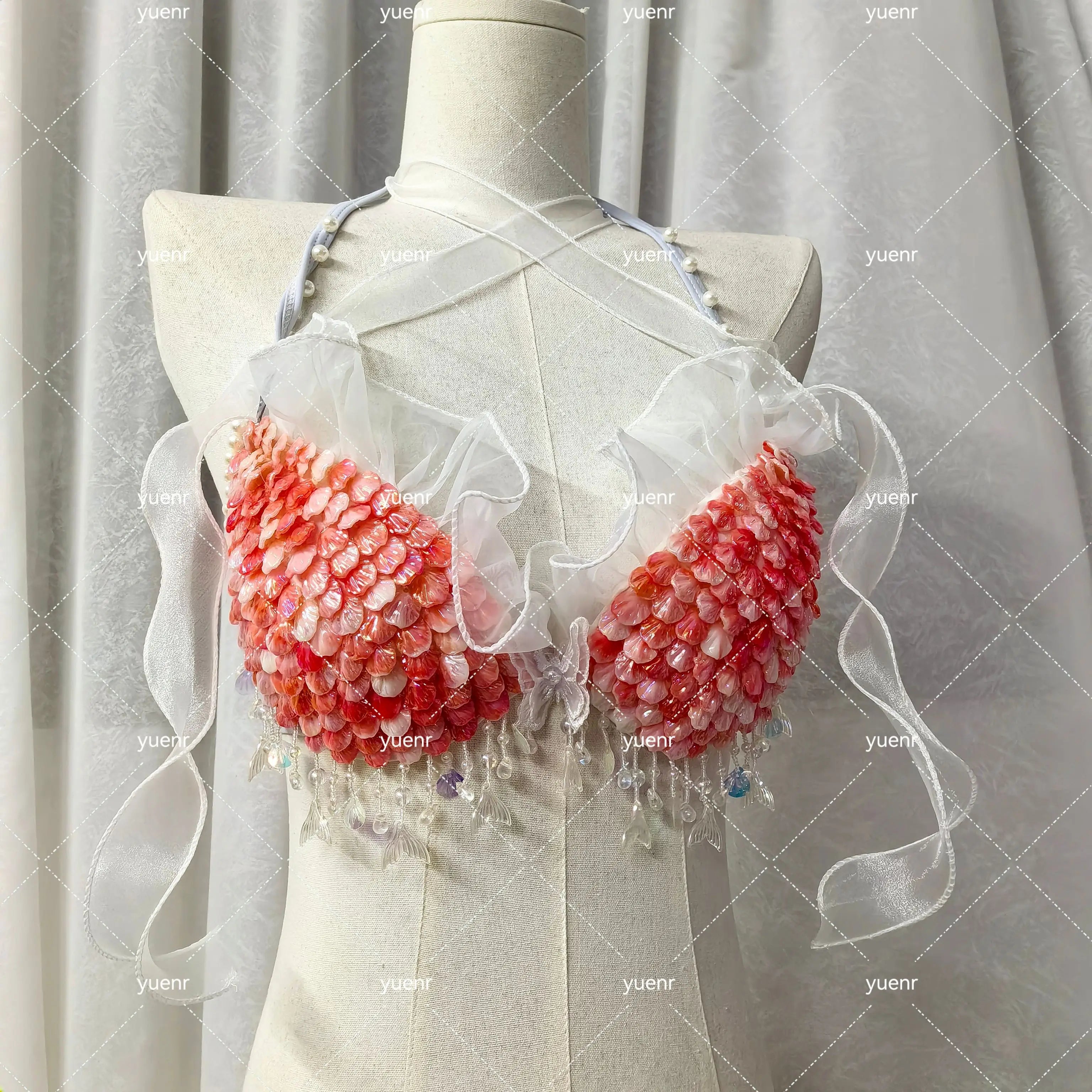 New Handmade Mermaid Corset Shell Sequins Oceanarium Performance Bikini Swimsuit Diving Shooting Role-Play Bra