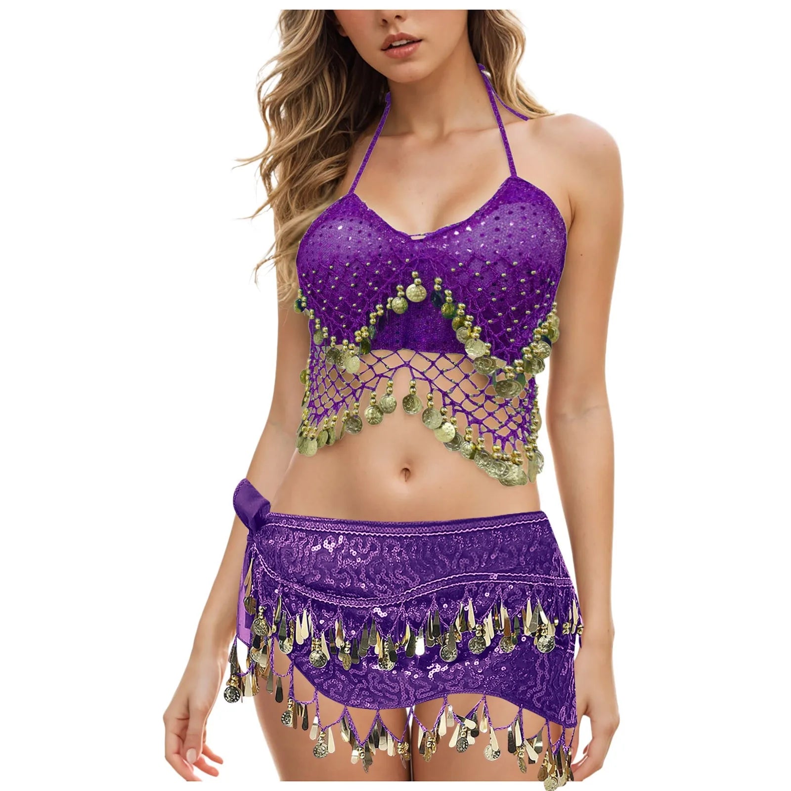 Belly Dance Costume For Women Beads Crisp Tassel Crop Top Halter Suspenders Underwear Performance Party Women'S Clothing 밸리댄스복