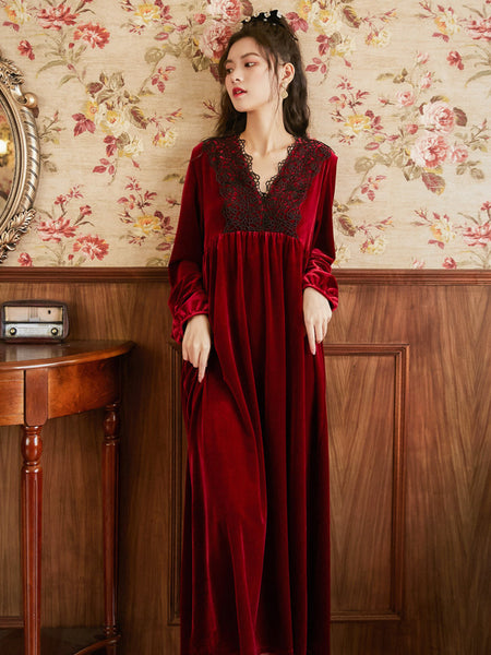 Court Style Long Dress Warm Gold Velvet Pajamas