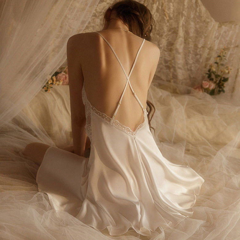 Women's Silk Nightdress With Short Suspenders