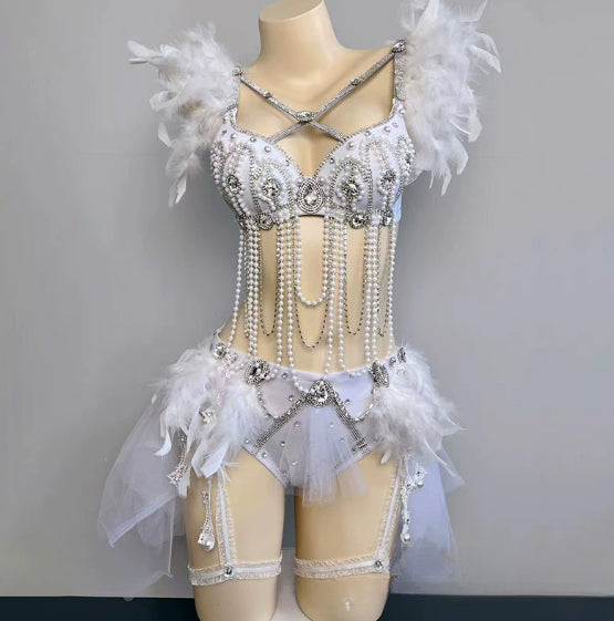 Smokey Blue Shining Chain Vacation Style Bikini Suit