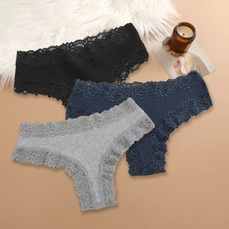 3Pcs/set Women Cotton Panties Floral Lace Intimate Underwear Trendy Patchwork Lace Briefs Female Soft Underpants Lingerie S-XL
