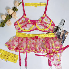 Ruffled Love Embroidered Mesh See-through Sexy Lingerie