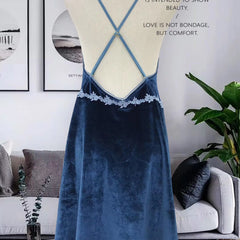 Velvet lace hollow suspender nightdress