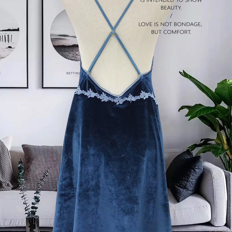 Velvet lace hollow suspender nightdress
