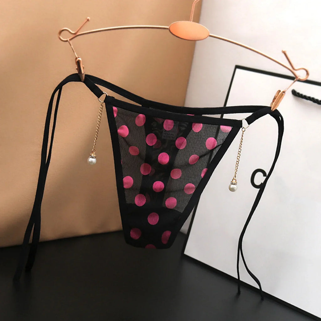 2025 New Sexy Polka Dot Trongs Lace-Up G String Women Low Waist T Pants Tanga Mesh Transparent T-Back Panties
