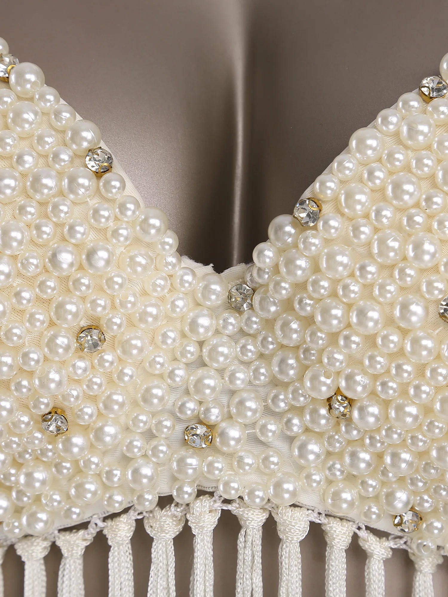 Women Belly Dance Fringe Bra Allover Plastic Beads Tassel Trim Push-up Bra Top with Shoulder Boards for Latin Indian Dance Party