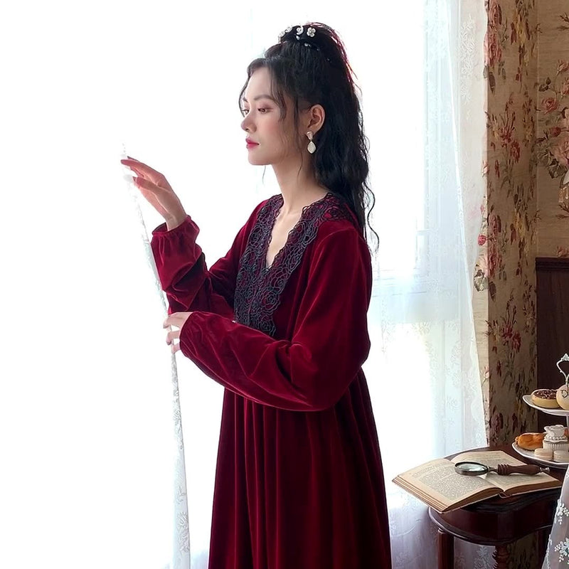 Court Style Long Dress Warm Gold Velvet Pajamas