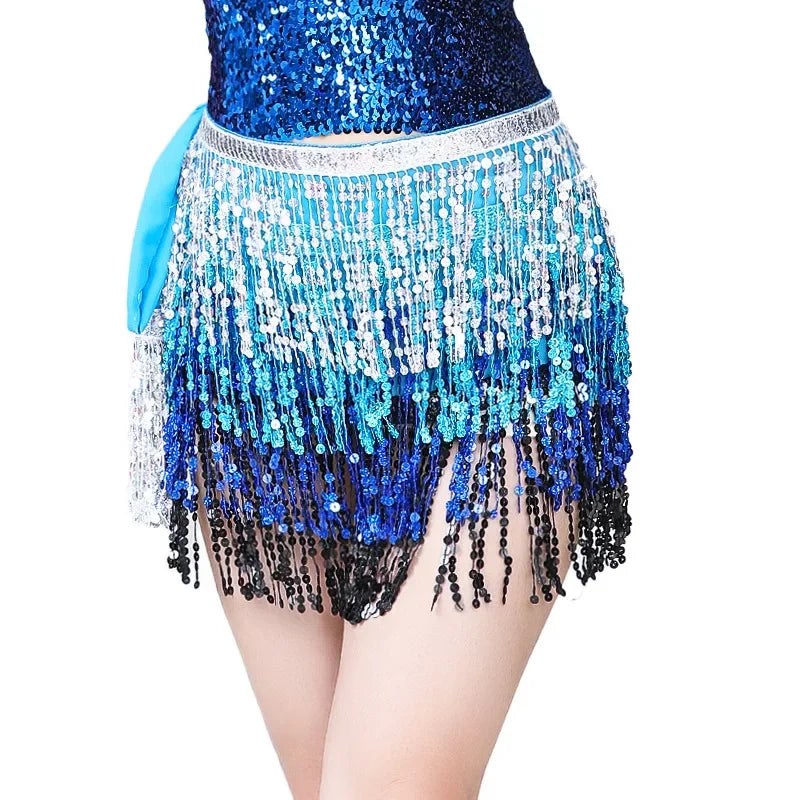 Belly Dance Costume Sequins Tassel Hip Towel Beads Waist Chain Sequins Tassel Dance Dress Prom Performance Waist Towel