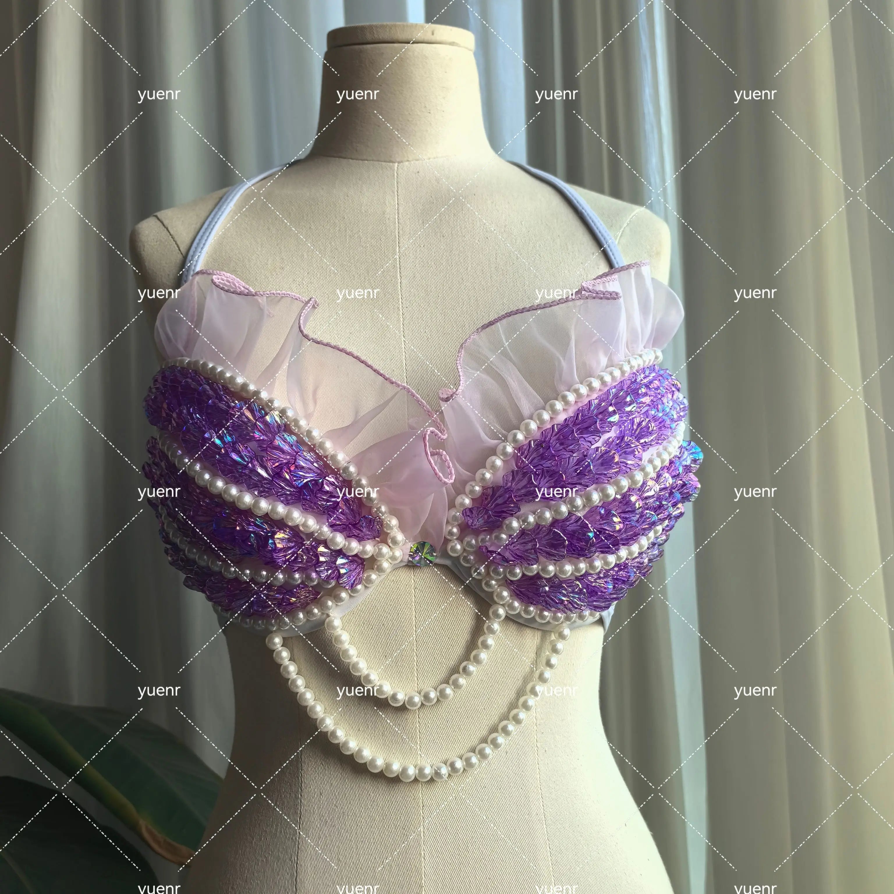 New Handmade Mermaid Corset Shell Sequins Oceanarium Performance Bikini Swimsuit Diving Shooting Role-Play Bra