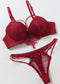 French Sexy Lace Red Lingerie Suit Gathered