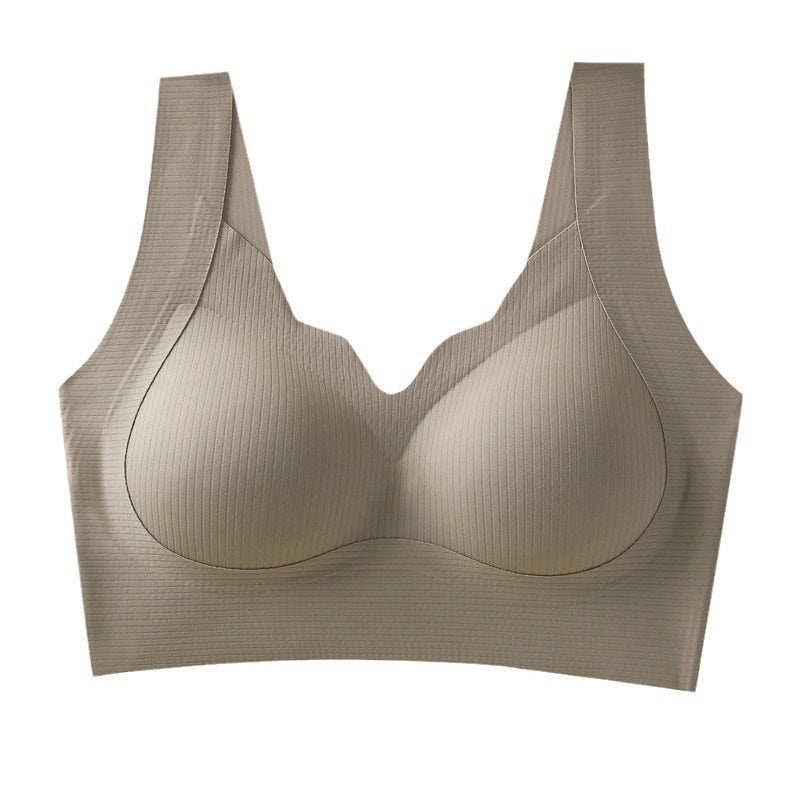 Seamless Warm Muscle Anti-gravity Wireless Fixed Cup V-neck Lifting Push Up Comfort Breathable Beauty Back Bra