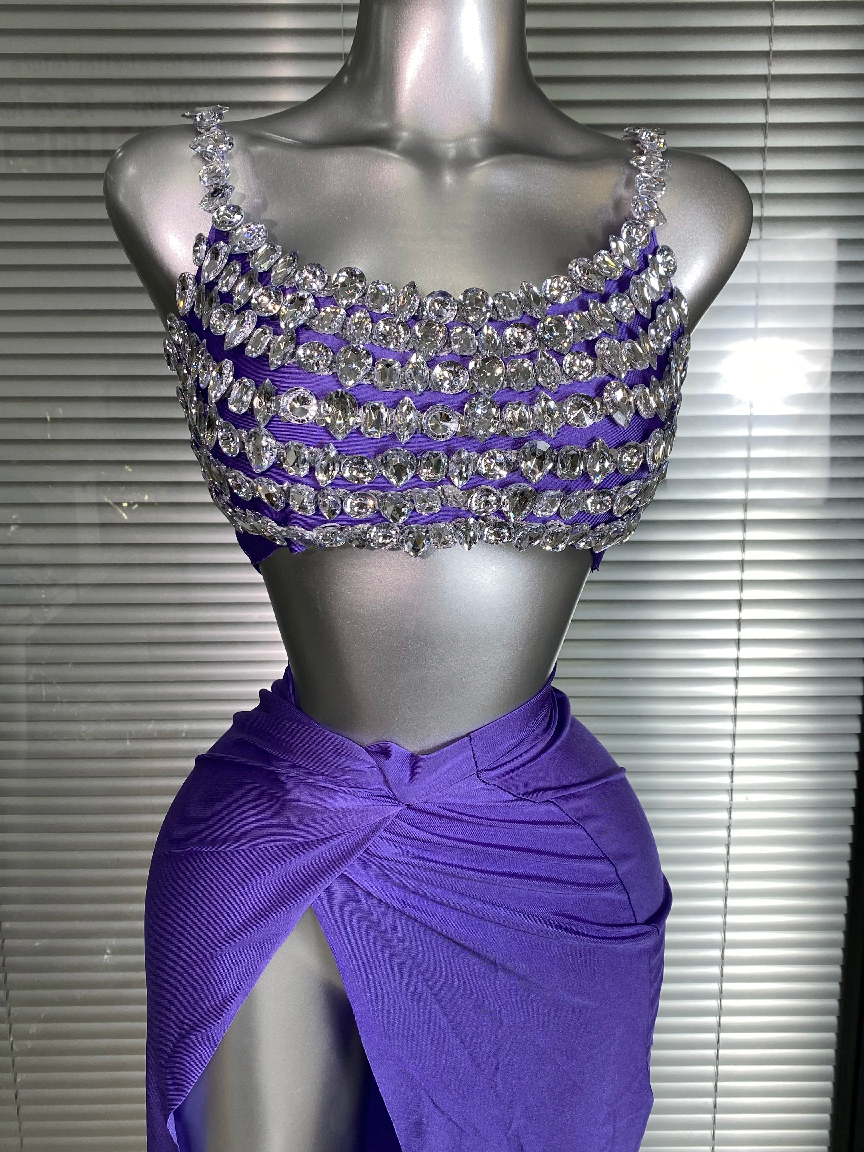 New Women Sexy Two Pieces Set Stretched Crystal Diamonds Night Club Skirt Suits Laced Singer Dancer Stage Performance Costume