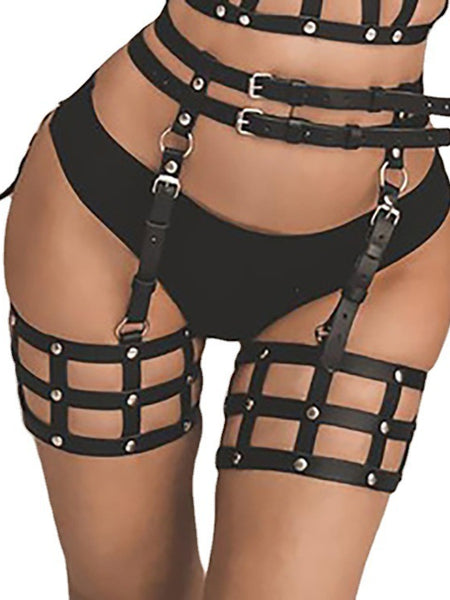 Leather Garment Adjustable Bondage Black Lingerie Set