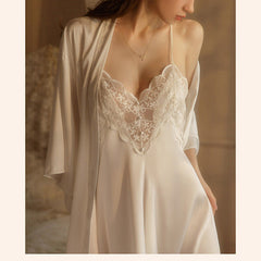Women's Silk Nightdress With Short Suspenders