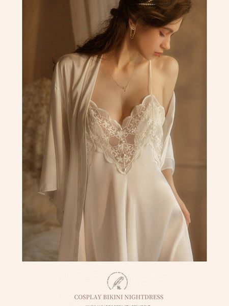 Women's Silk Nightdress With Short Suspenders